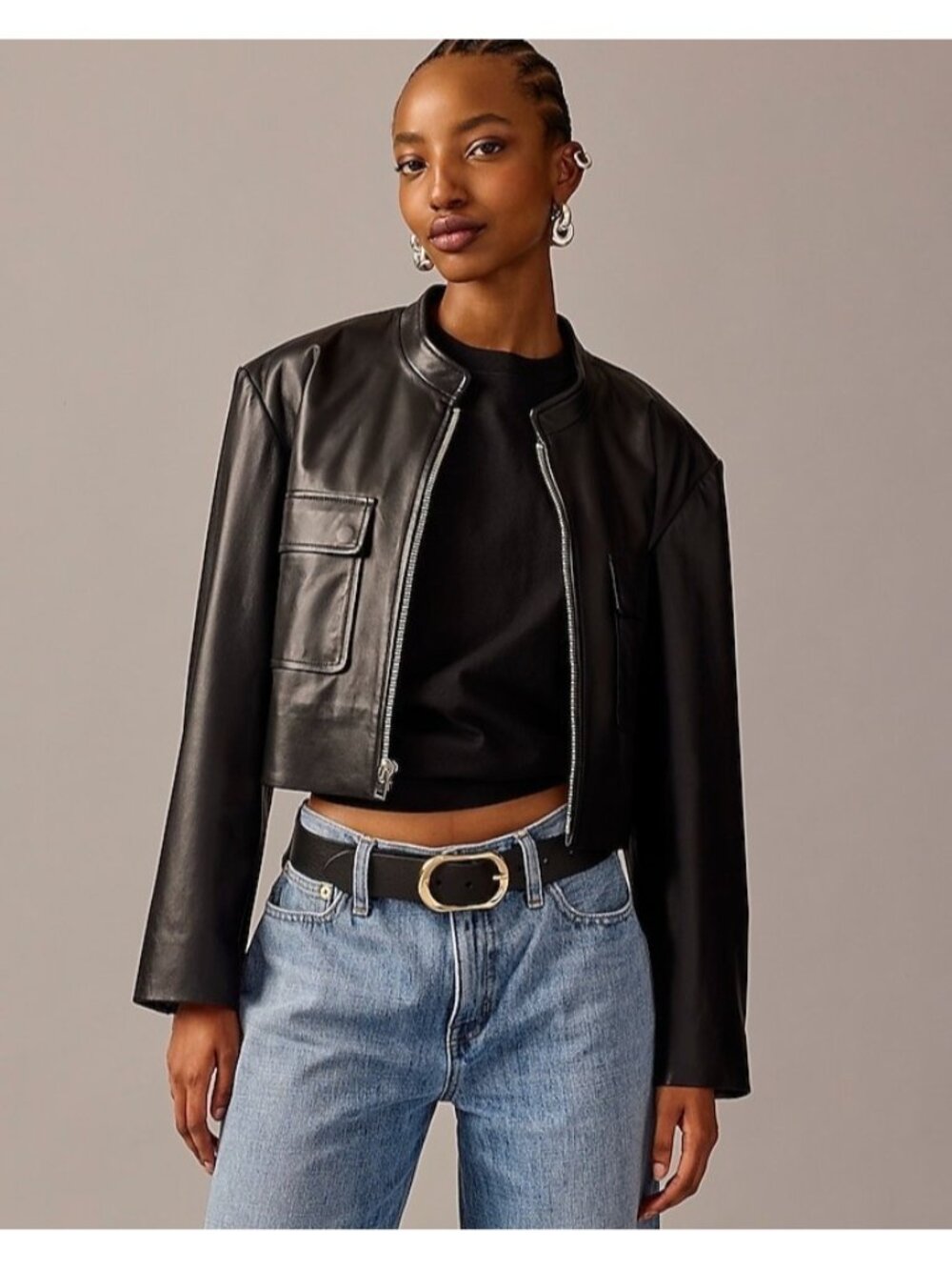 NWT J.Crew Collection Jodie Leather Lady Jacket in Black Cropped XS $598